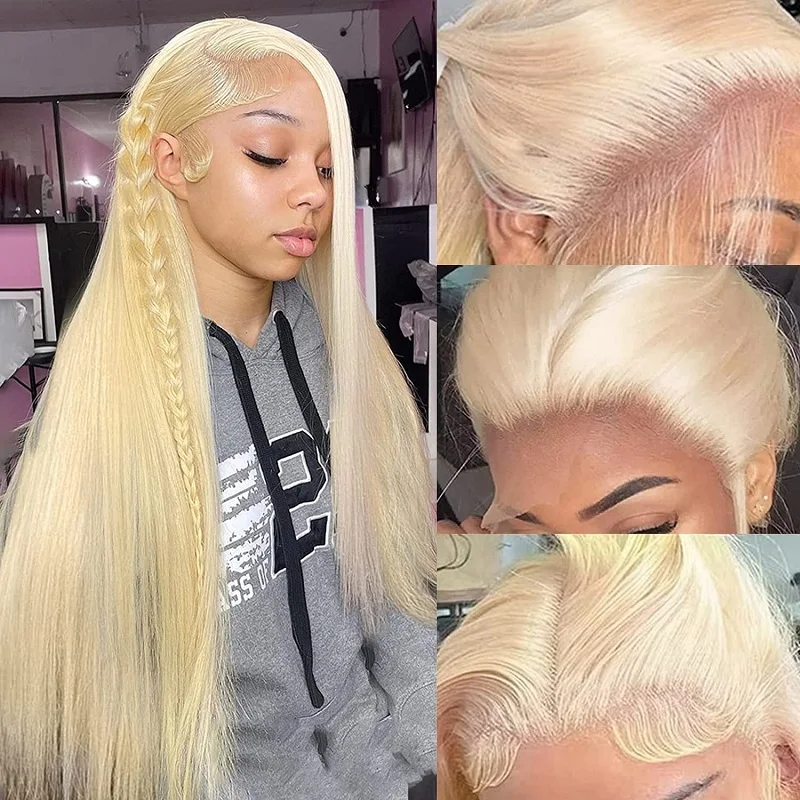 613 13x4 Blonde Lace Front Wig Human Hair Preplucked Silky Straight 613 HD Lace Frontal Wig 13x4 Transparent Lace Wig Human Hair