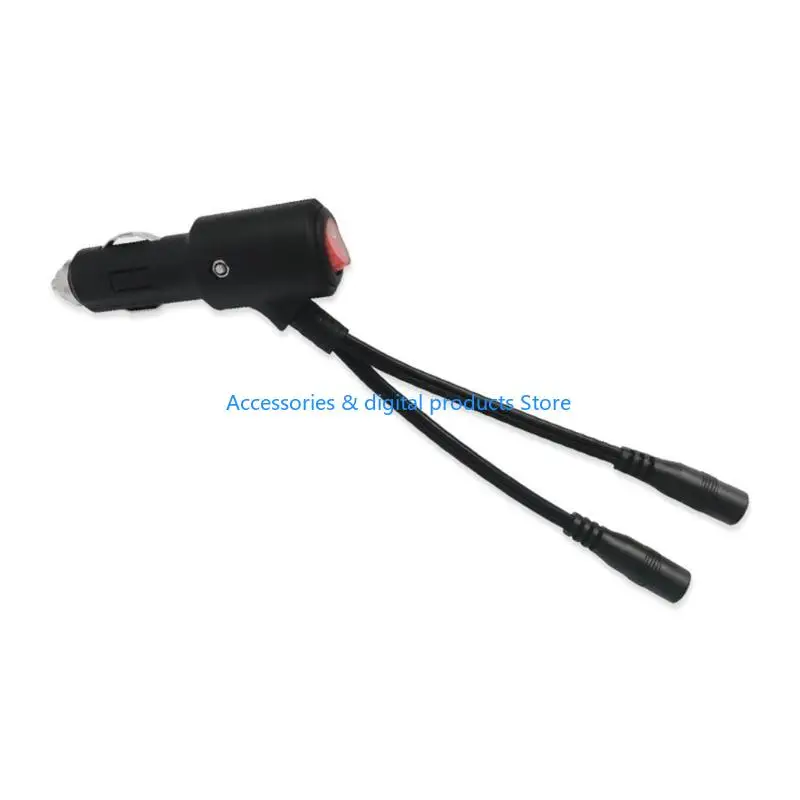 77JD Car Cigarettes Plug to Double DC5521 Power Cable with Switching Button