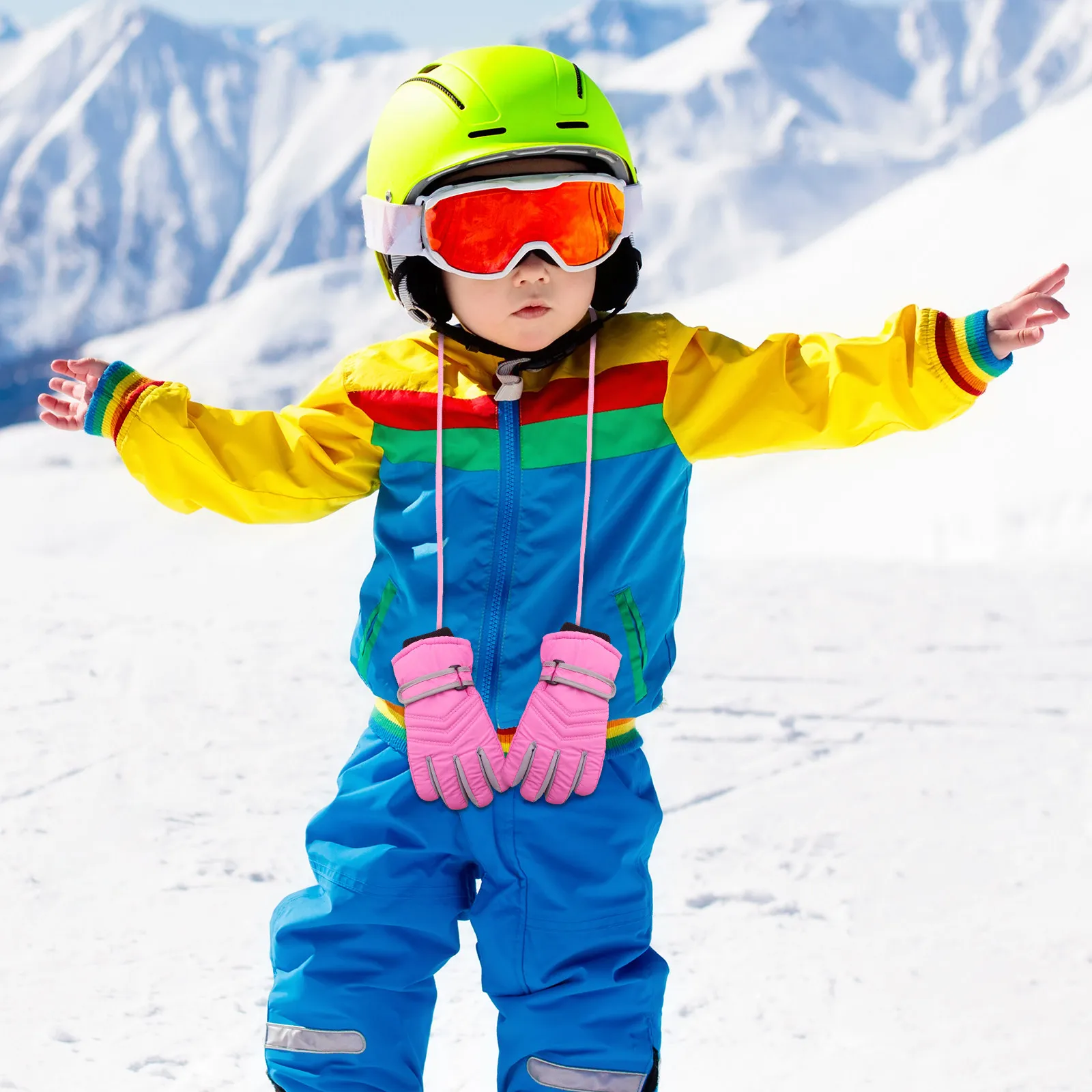 

2Pcs Kids Ski Gloves with Lanyard Winter Mittens with String Mitten Clips for Children Anti-Lost Rope for Gloves Glove Grabber