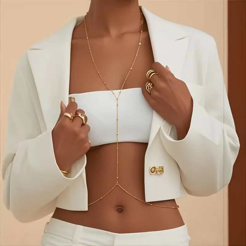 Fashion Simple Bead Chain Bohemian Women's Body Chain Sexy Beach Wedding Banquet Accessories Women Bra Bikini Chain Gift