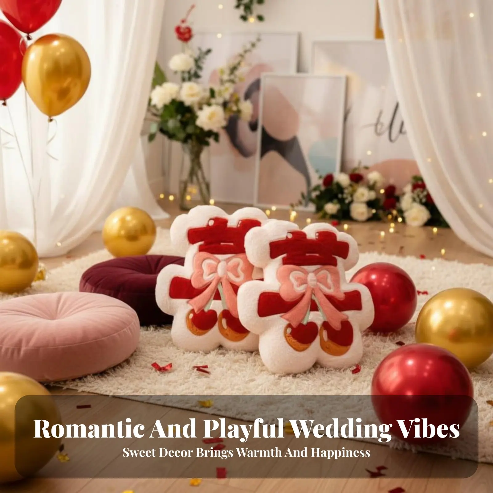 

Плюшевая кукла для кровати, подушка «Двойное счастье» с ягодами, декор для свадебной комнаты, праздничная мягкая подушка, подарок для невесты