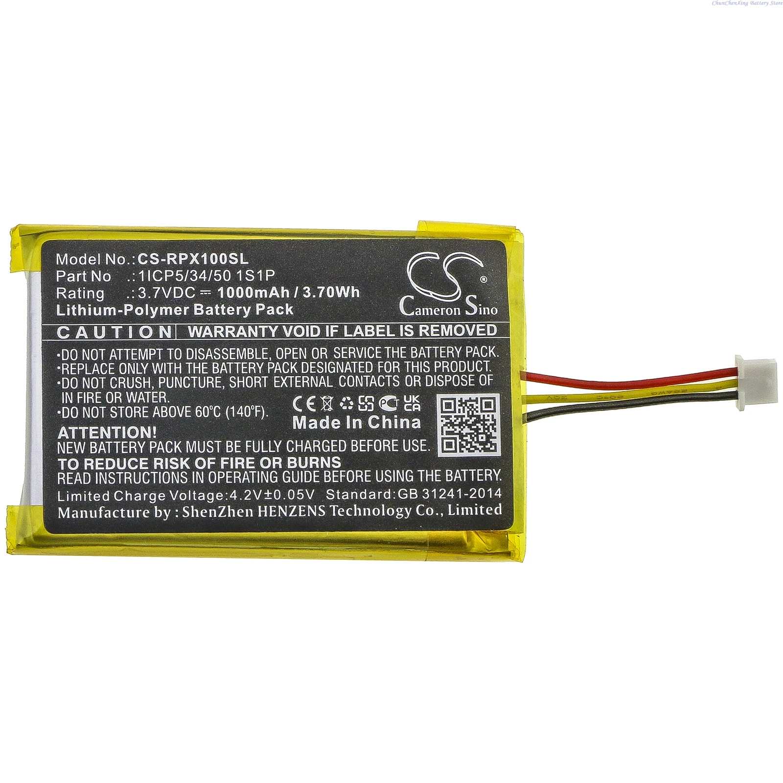 Cameron Sino 3.7V 1000mAh Wireless Headset battery 1ICP5/34/50 1S1P for Razer OPUS X, Nari Essential +TOOL