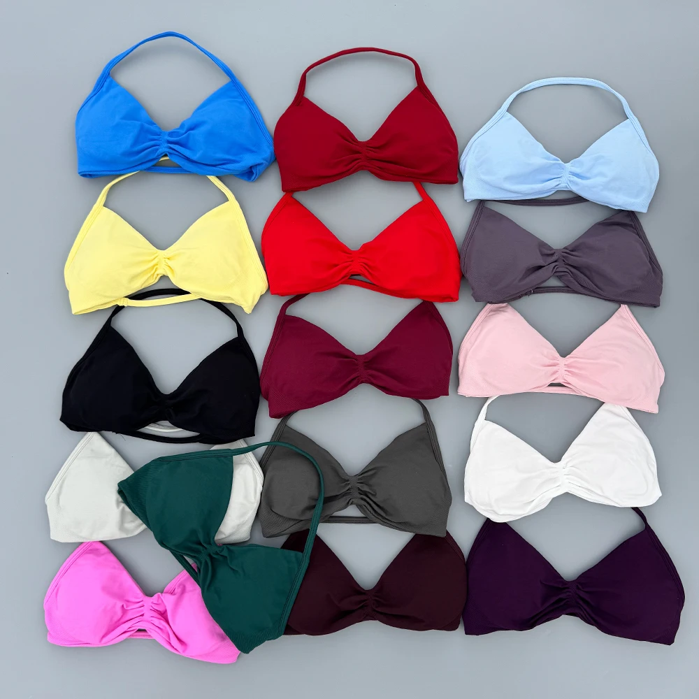 Strappy Bra Gym Top Women High Support Thin Strap Seamless Halter Sports Bras Workout Yoga Underwear With Pads