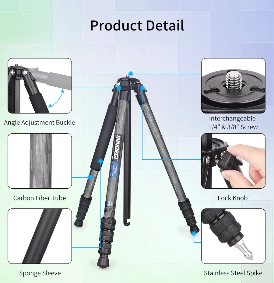Kohlefaser-Stativ-INNOREL P254C Tragbares, kompaktes, leichtes Reisestativ und Einbeinstativ für digitale DSLR-Kameraständer, Belastung 12 kg – Detail 5