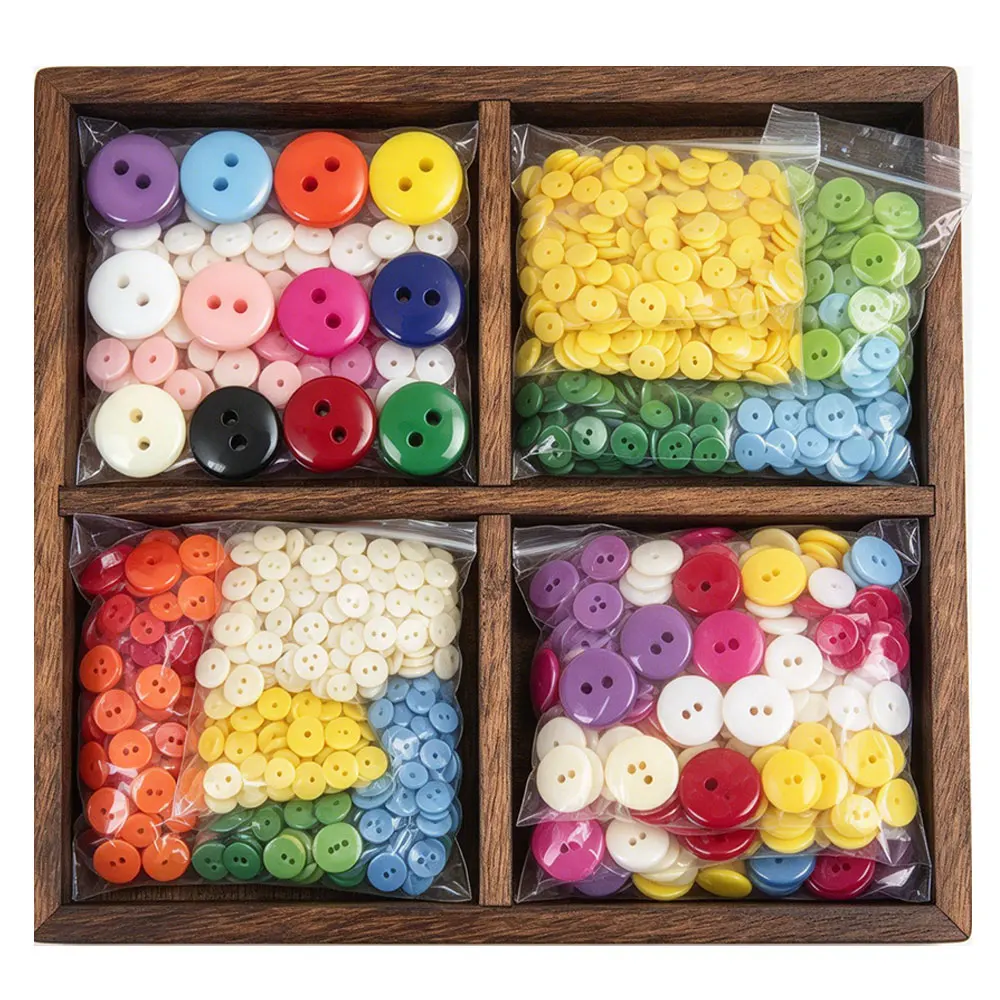 400PCS 10MM 15MM Double Eye Button Round Resin Sewing Buttons Diy Scrapbooking Multicolour Handmade Ornament Buttons