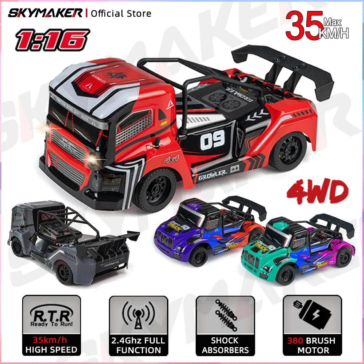 SG1609 SG1610 1/16 RC Car High Speed 35km/h 2.4G Remote Control 4WD Off Road LED ESP Racing RC Drift Truck Toy Car Gift for Boy