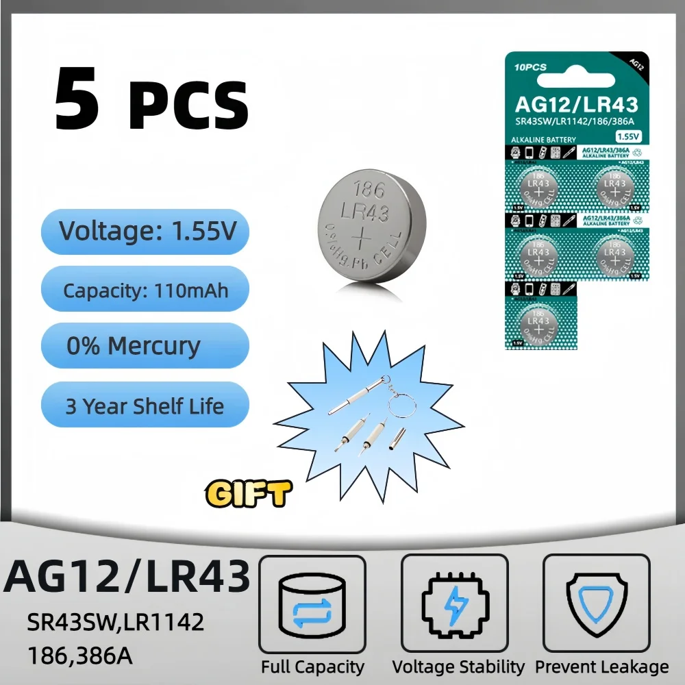 2-10PCS LR43 Batterijen 1.5V AG12 Knoopcelbatterij Langdurige Lekvrije L1142 SR43 260 386 Batterij voor Horloge Speelgoed