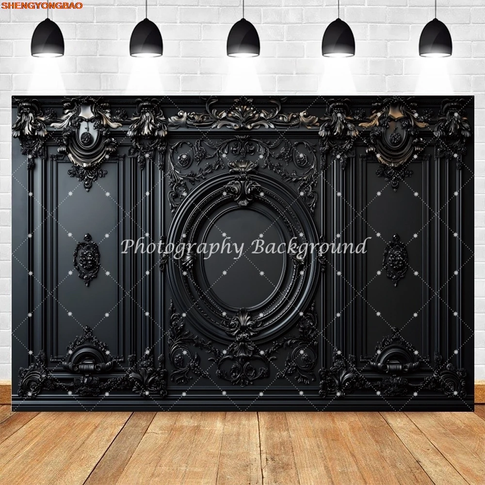 خلفية حائط داخلية كلاسيكية فاخرة باللون الأسود لحفلات الزفاف وأعياد الميلاد وديكور حفلات الكبار والحوامل وخلفية التصوير الفوتوغرافي