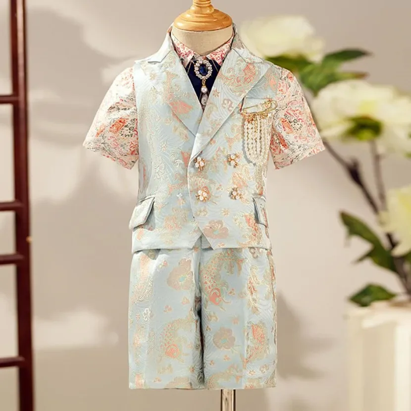 

New Children's Formal Vest Suit Wedding Birthday Baptism Party Gown Kids Piano Performance Costume Boys Waistcoat Sets
