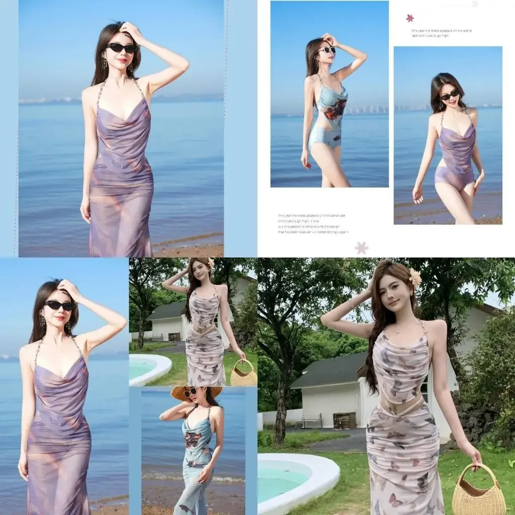 Women Bathing Suit Ladies Tie Dye Print Swimwear 3 Pcs Swimsuit with Long Skirt Backless Swimming Costume Set 69HD