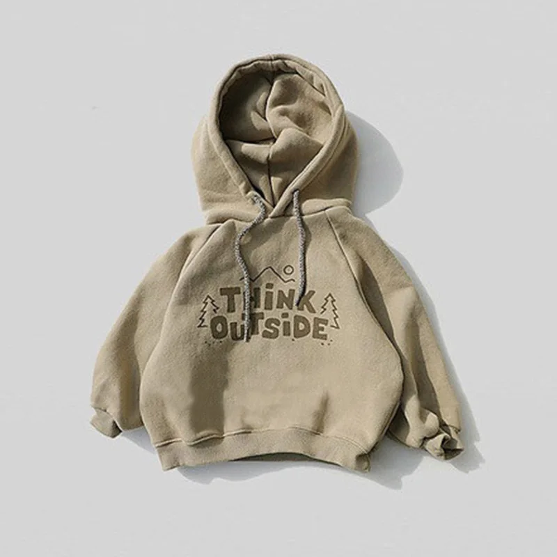 2025 Winter New Baby Fleece Hooded Sweatshirts Plus Velvet Thick Infant Letter Print Casual Pullover Toddler Cotton Warm Hoodies