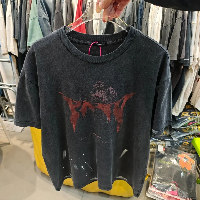 Vintage Washed Men T-Shirt No.7 Splatter Print Oversized Street Top