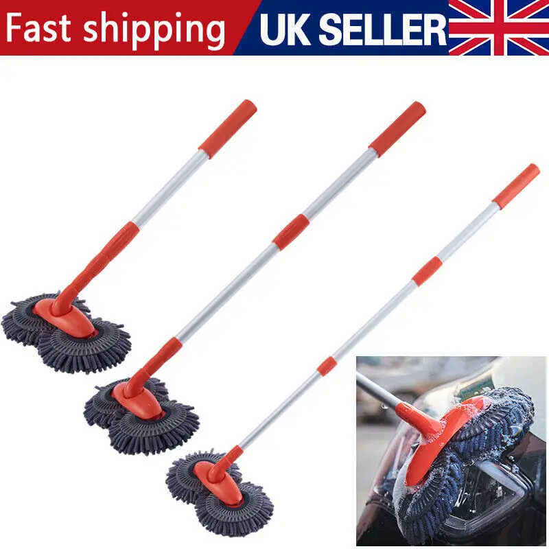 Car Wash Mop Double Brush Head 360° Rotation Telescopic Mop Roof Window Clean