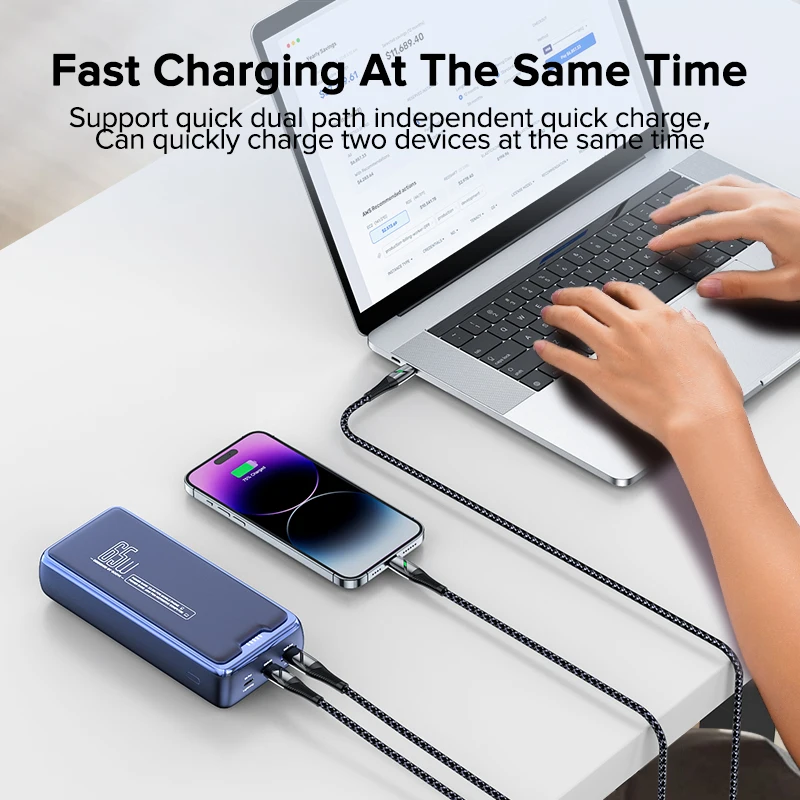 QOOVI Power Bank 30000mAh External Battery Capacity PD 65W Fast Charging Portable Charger Powerbank For Laptop iPhone Samsung