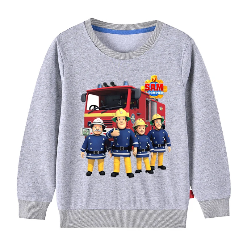 Autumn Hot Sale Fireman Sam Print Cartoon Kids Hooded Hoodies Girls Clothes Children Sweatshirts Baby Pullover Tops