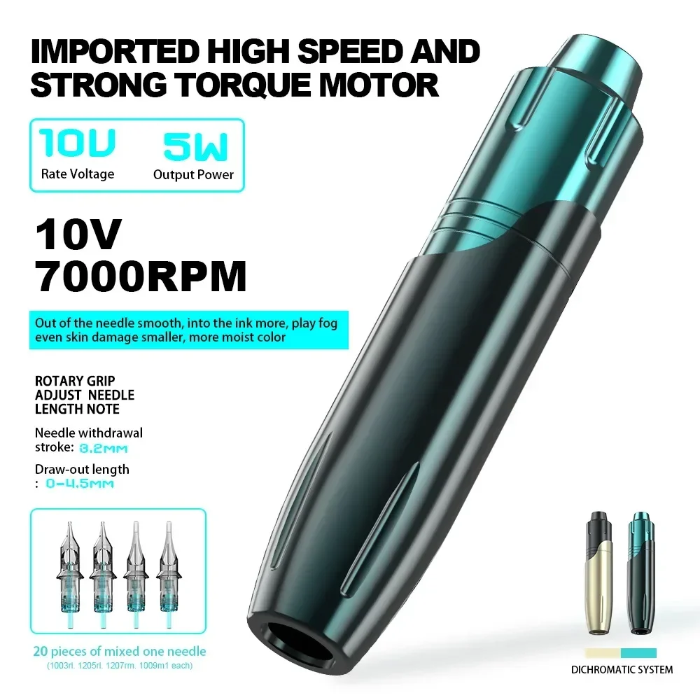 High Quality Aluminum Machine Pen Glossy Green/Fine Sand Black Powerful Motor Rotary Gun RCA Interface