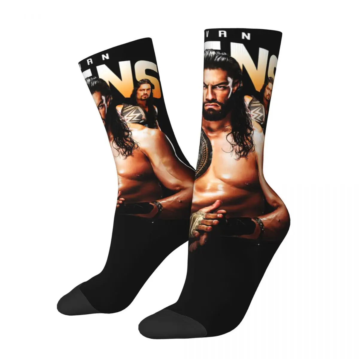 Roman Reigns Wrestling Winner Champion Design Socks Merch for Male Flexible Crew Socks