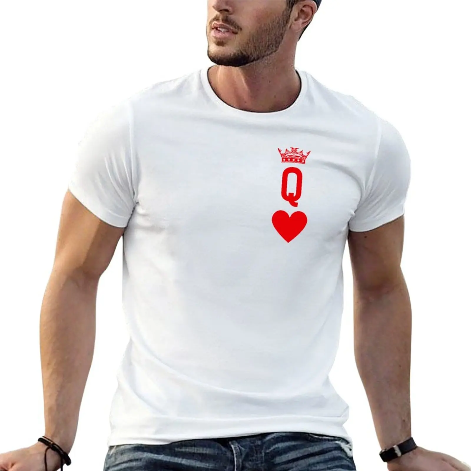 Playing Card Queen of Hearts Logo Simple Minimalist Letter Design T-Shirt black cotton t-shirt plain for man package T-Shirt