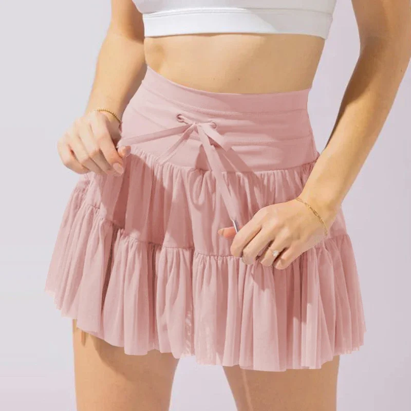 

Solid Casual Short Skirt For Women 2024 Summer Fashion Y2K Women's High Waist Mesh Pleated Mini Skirt Female Street Shorts Skirt