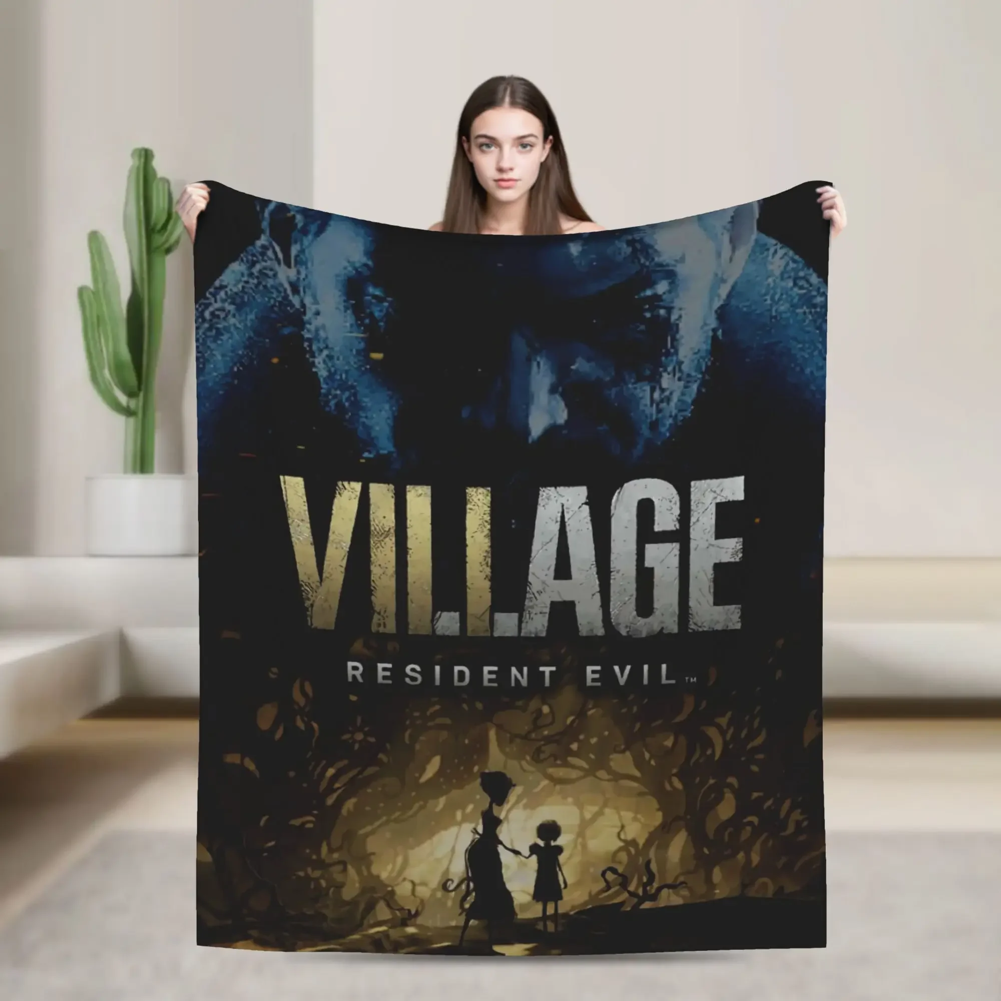 Warm Soft Flannel Throw Blanket for Girls Boys Resident Evil Village Design Decorative Bedspread for Couch Sofa Bed Cover Print