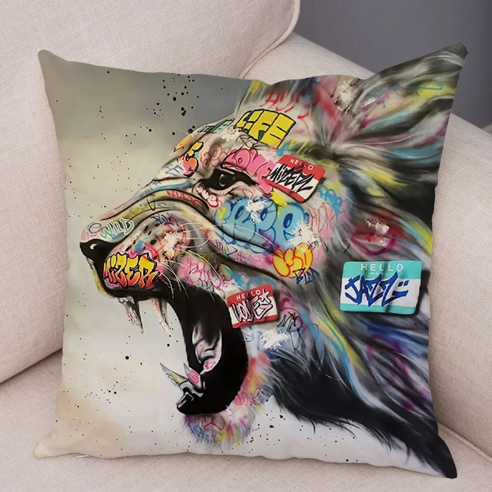 Abstract Street Art Animal Print Cushion Cover, Soft & Comfortable, Sofa Bedroom Car Pillowcase