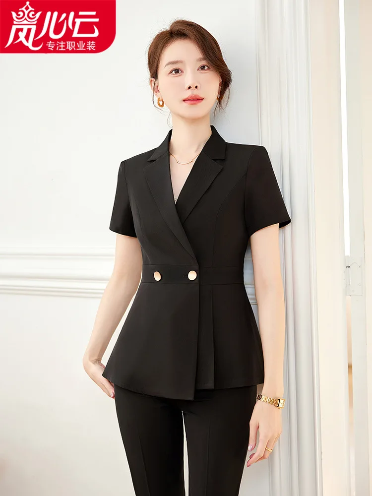 Business Short Sleeve Suit Skirt for Women4SShop Sales Department Work Clothes2024New Hotel Front Desk Manager Leggings Skirt Se