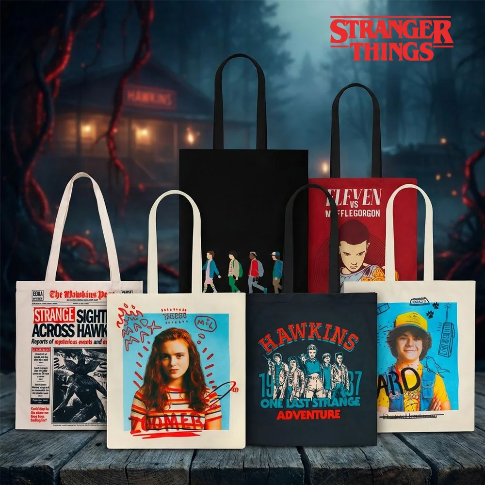 

1PC Stranger Things Officially Licensed Fabric Tote Bag Storage Bag Double-Sided Printing Large Capacity Casual Shoulder Handbag