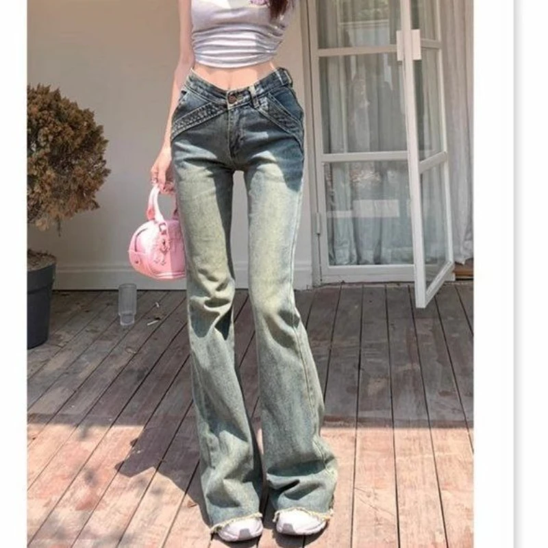 

Американский стиль, винтажный дизайн, расклешенные джинсы с микро-расклешенными джинсами, женские осенние и зимние утягивающие пикантные длинные брюки для девочек
