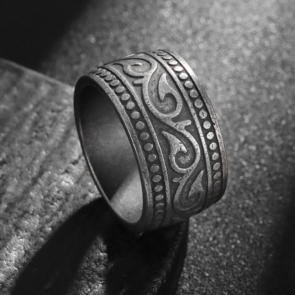 Viking Gothic Stainless Steel Odin Runes Ring Smooth Surface Wedding Bands Christmas Party Jewelry Gift