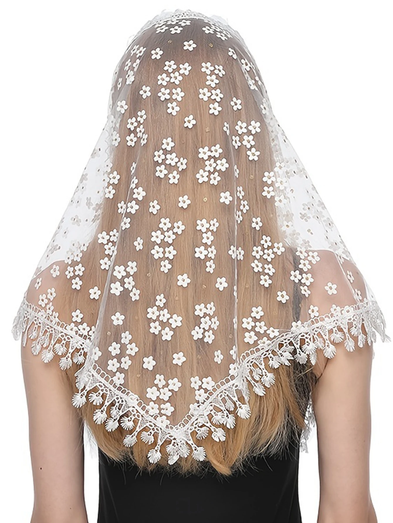 Fashion Church Shawl Lace Veil Polyester Scarf Bandana Church Prayer Wedding Mantilla Chapel White Embroidered Hijab Women Scarf