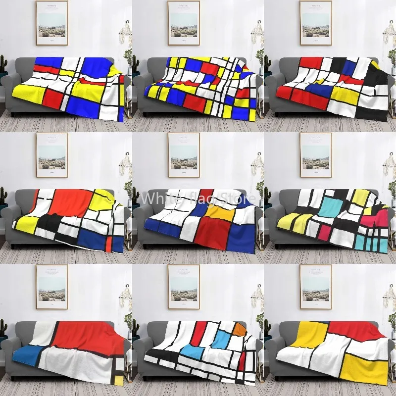 

3D Print Piet Mondrian Blankets Breathable Soft Flannel Summer Abstract Art Plaid Throw Blanket for Couch Outdoor Bed