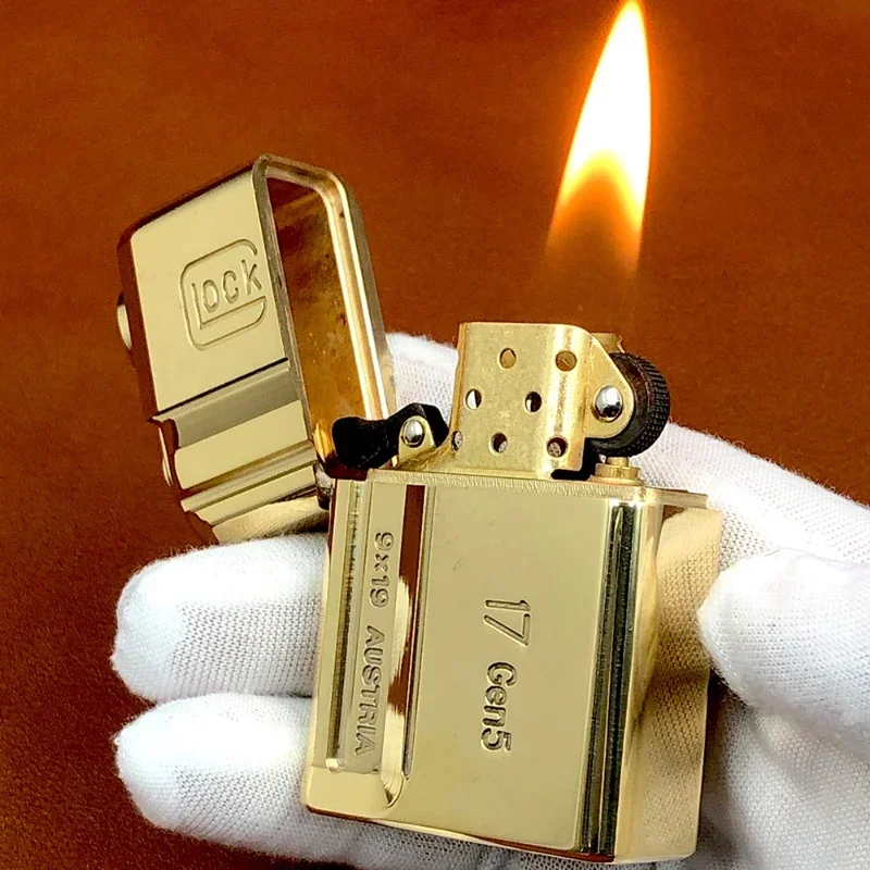 Brass Pure Copper Classic Glock G17 Heavy Armour Punk Kerosene Lighter Sealed Oil Machine Collection Lighters Smoking Gadgets