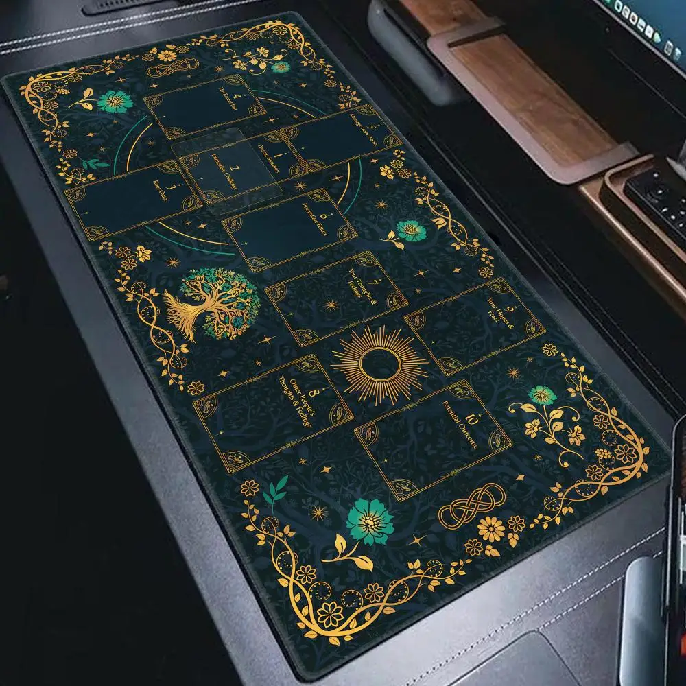 Tarot Mat Large Size Green Altar Mouse Pad Game Rubber Base Mousepad Computer Laptop Keyboard Mats Accessories HYBXAXC Decor Rug