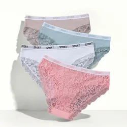 Women Lace Panties Soft Cotton Briefs Comfy Underwear Solid Color Female Low-Waist Breathable Sexy Lingerie Intimates
