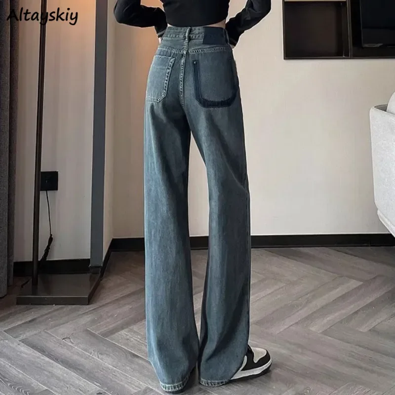 

Women Jeans Temper Vintage Casual Young Students Spring Autumn Ulzzang High Waist All-match Cool Simple Korean Style Designed