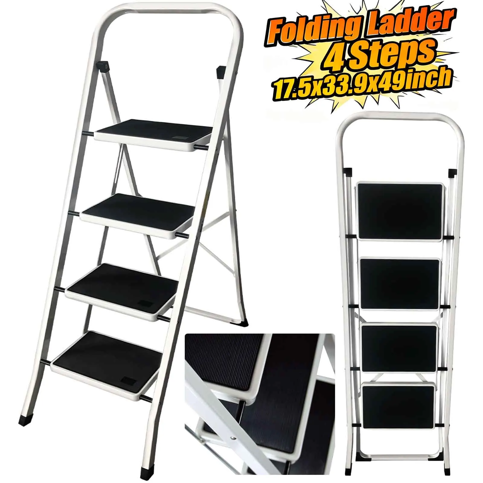 Escalera de 4 Peldaños Plegable para Adultos, Escalón Plegable de Acero Resistente y Duradero, Ligero y Portátil