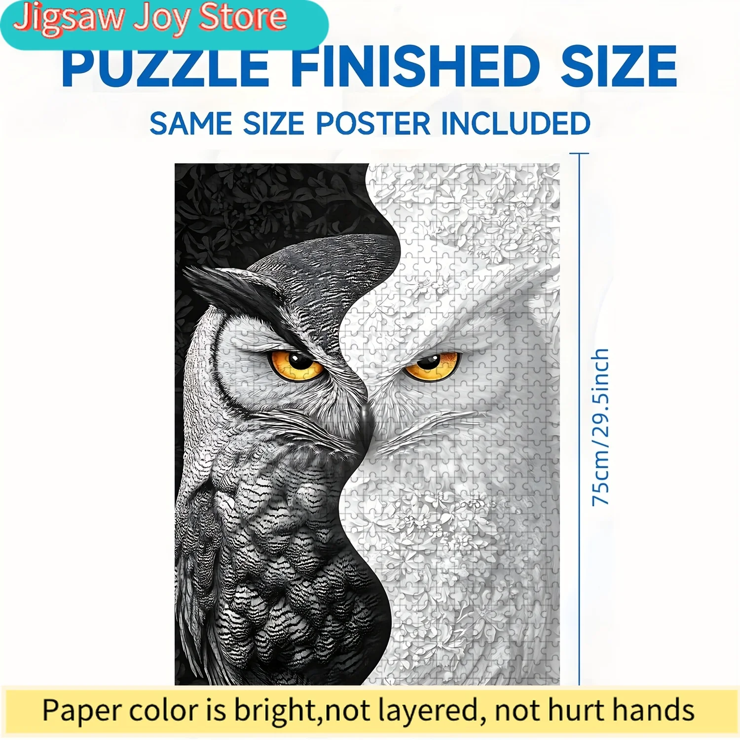 Challenging Owl Puzzle - Yin-Yang Owls with White/Black/Red/Blue/Yellow Pieces, Large Puzzle Book for S & Adults, Portable - Scr
