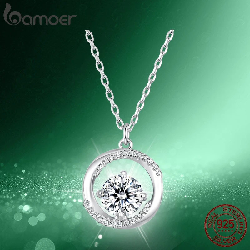 

BAMOER 1 карат Moissanite Möbius ожерелье из стерлингового серебра 925 пробы танцевальный круг кулон ожерелье с уплотнительной цепочкой для женщин подарок на помолвку