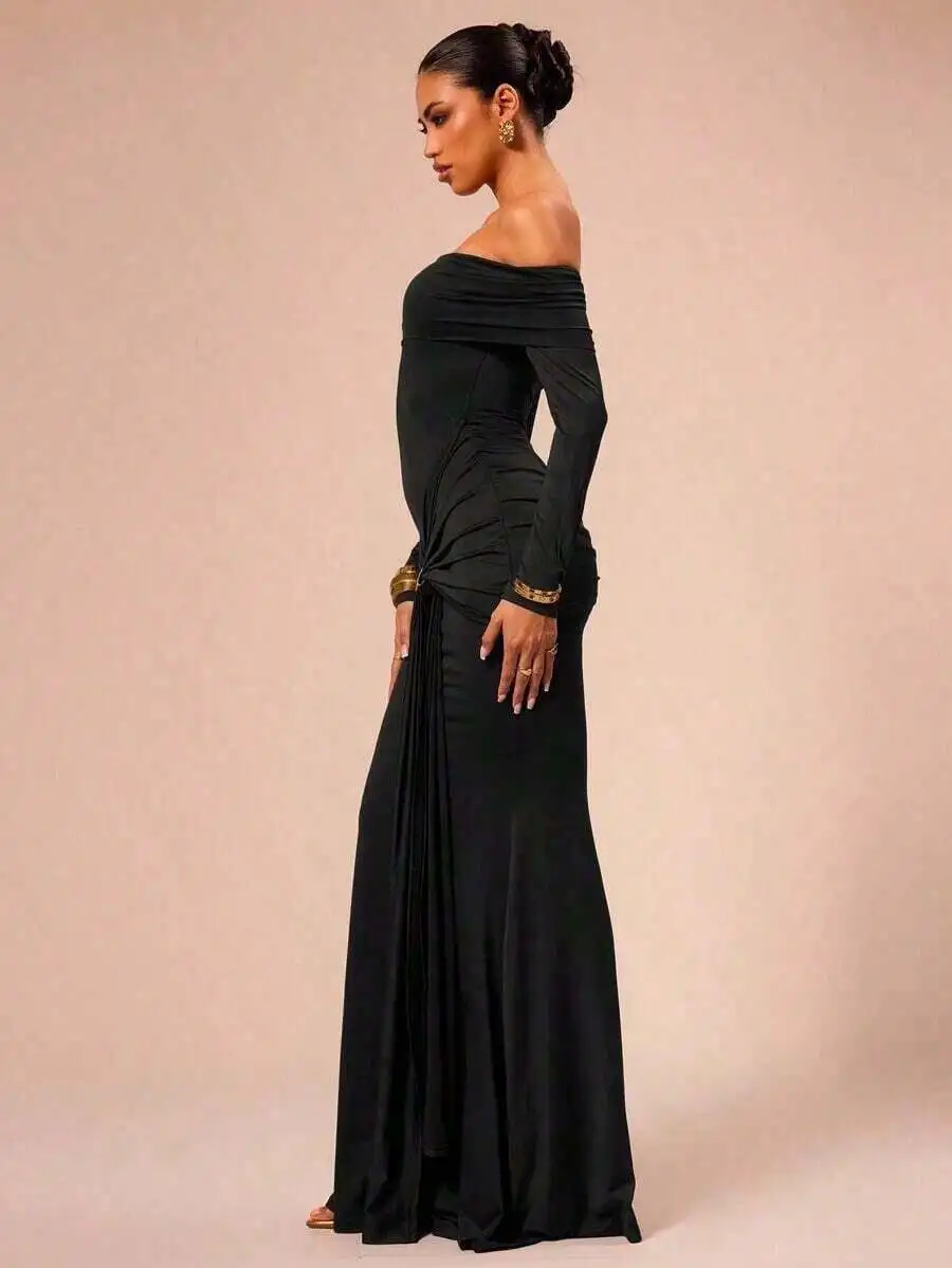 

Off Shoulder Long Sleeve Flowy Maxi Dress For Women Elegant Evening Party Wedding Guest
