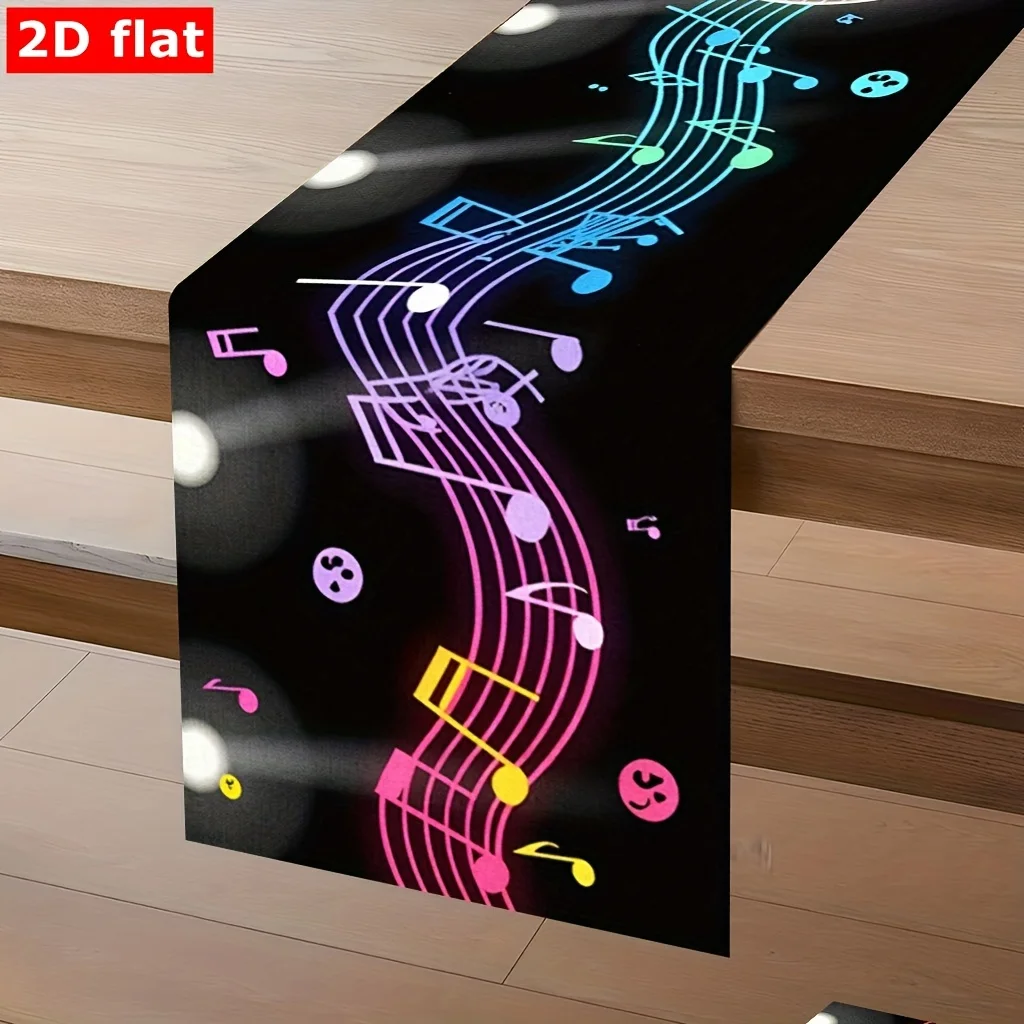 2D Flat Dance Floor Music Lights Creative Print Table Runner Polyester Decor for Kitchen Dining Room Dressing Table Holiday Cele