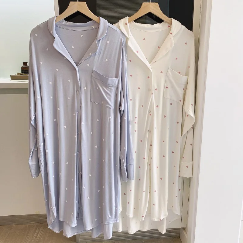 

Modal Night Dress For Woman Sleepwear New Spring Autumn Long Sleeve Women's Nightgown Nighty M-3XL Large Sleeping Dress