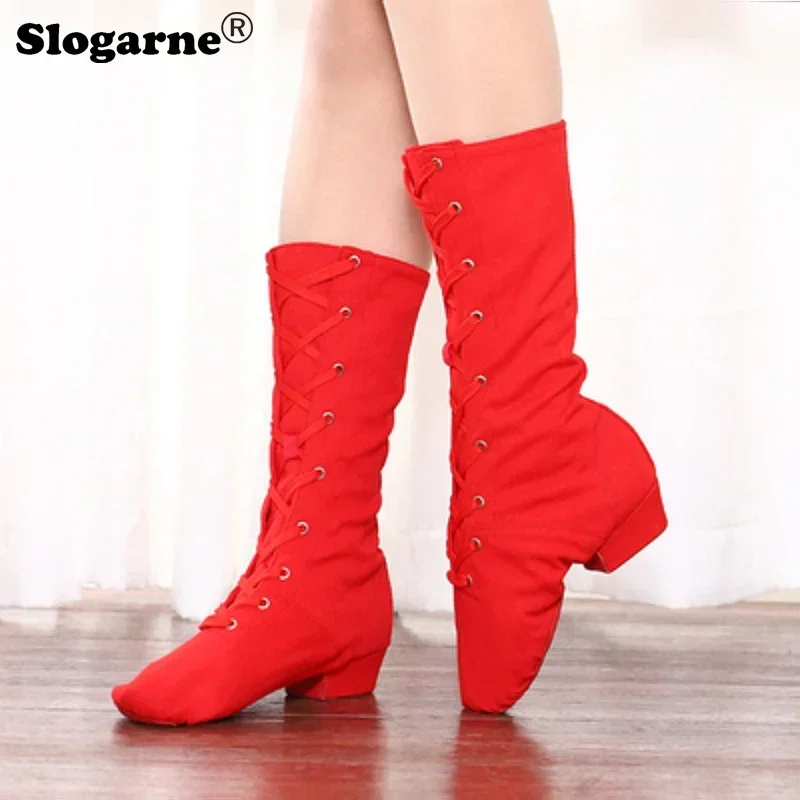 Women Canvas Jazz Shoes Men Jazz Dance Boots Kids Stage Performance Shoes Modern Jazz Boot Leather Sole Show Ballet Dance Shoes