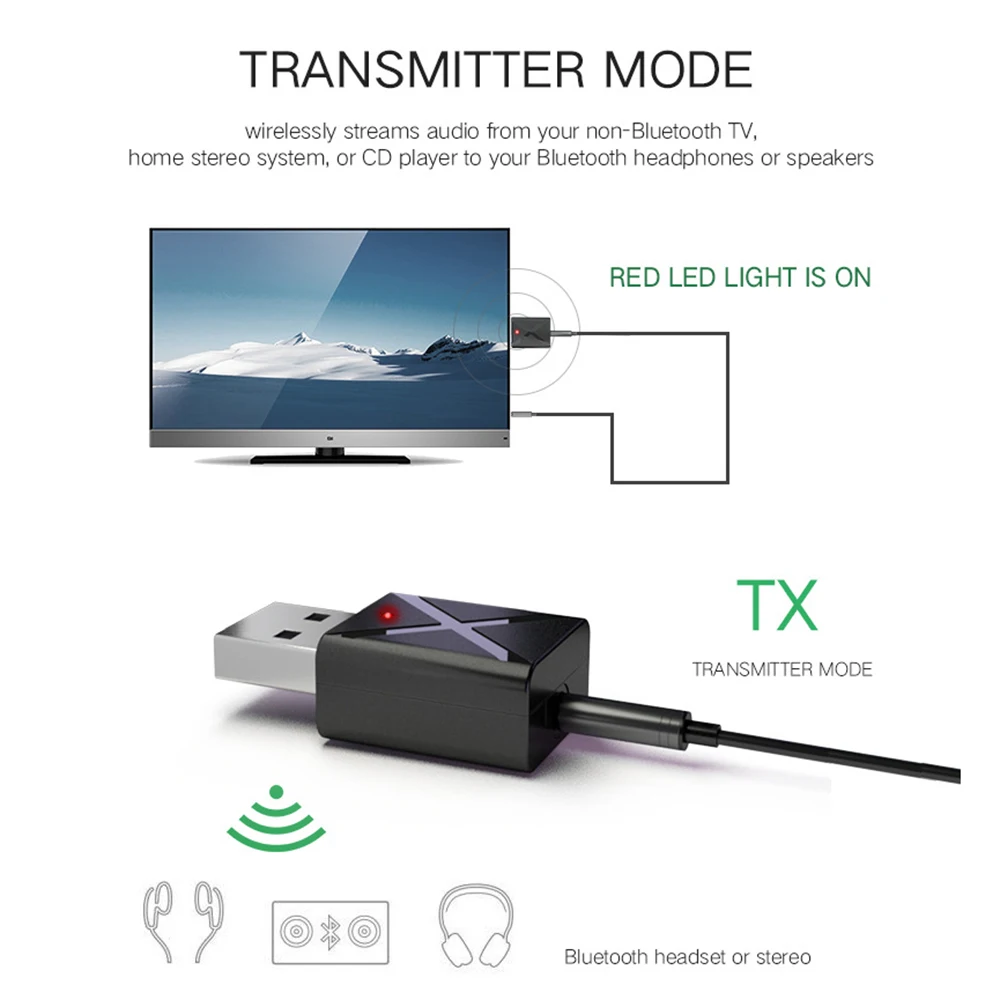 Adaptador de áudio preto para alto-falante, conexão do receptor, qualidade do som, padrão 5.0, baixa latência