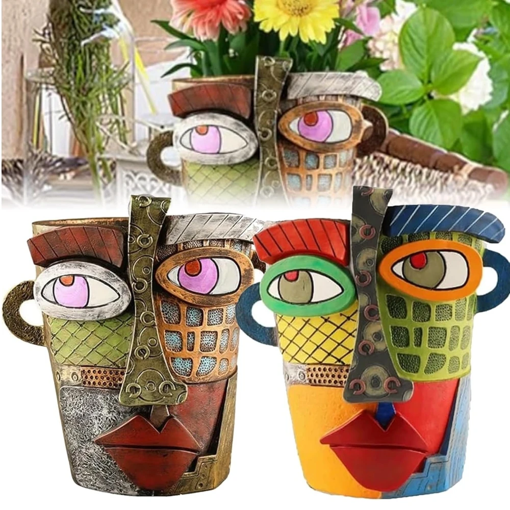 

New Colorful Facial Art Abstract Resin Flower Pot Facial Head Type Balcony succulent green plant flower pot ornaments