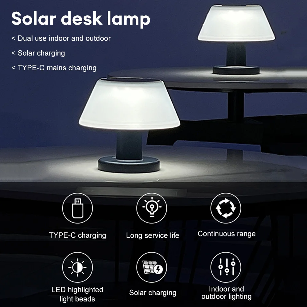 

Outdoor Modern Home Garden Decor Solar Rechargeable Cordless Table Lamp Solar LED Table Lamp For Bar Restaurant IP54 Waterproof