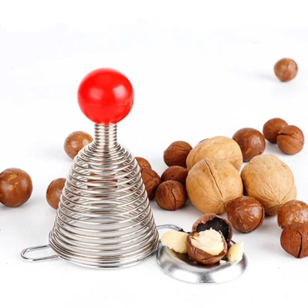 سهلة الاستخدام من الفولاذ المقاوم للصدأ، كسارة البندق الربيعية الحلزونية، كماشة الجوز الفعالة الاحترافية مع صينية قاعدة، فتاحة قشرة الجوز للأطفال