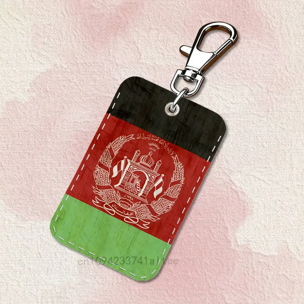 Flag of Afghanistan Rectangle Access Card Case Leather Card Holder Keychain Key Ring Transportation Card Case image 6