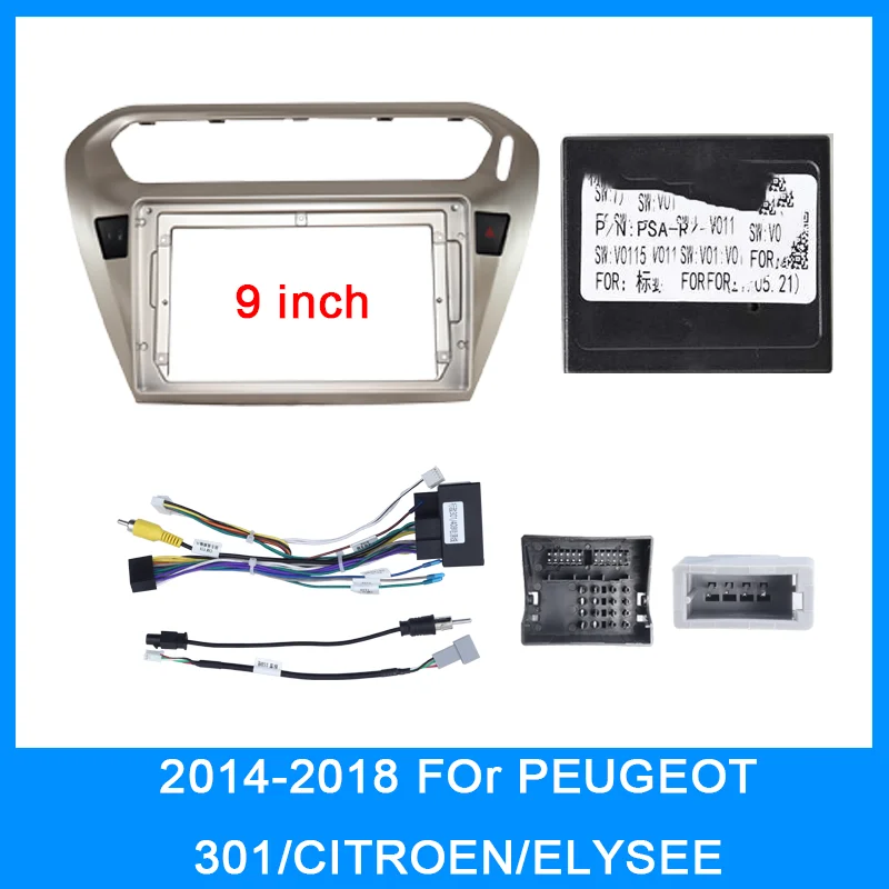 Accesorios interiores marco Facia de Radio de coche para Peugeot 301 CITROEN Elysee 2014-2018 tablero de arnés de cables IOS de 16 pines