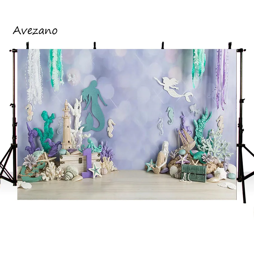 Avezano-공주 생일 초상화 사진 배경, 핑크 벽 풍선 케이크 스매시 인어 롤리팝 우주 비행사 장식 배경