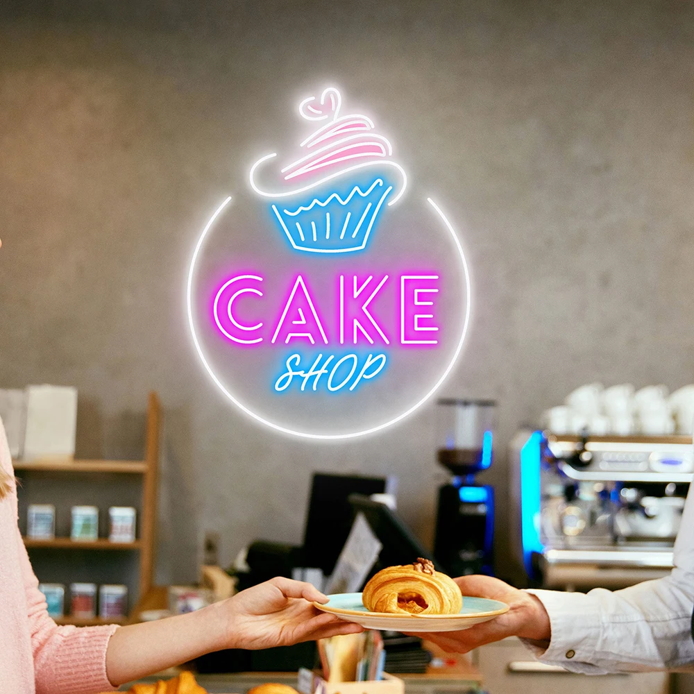 Ice Cream Cake Neon Sign Cafe Shop Store Wall Decor Custom Led Signs for Dessert Shop Ice Cream Bar Neon Art Open Welcome Sign